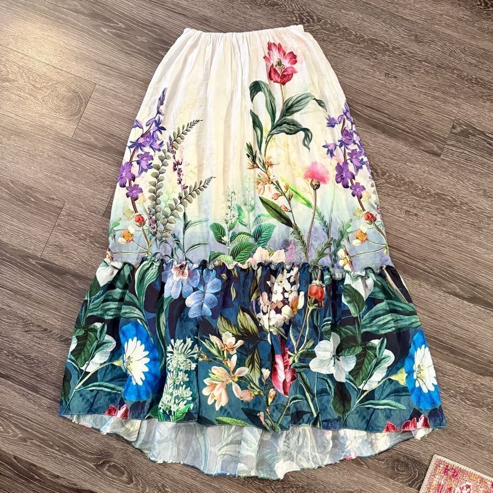 Anthropologie High Low Hem Strapless Floral Dress